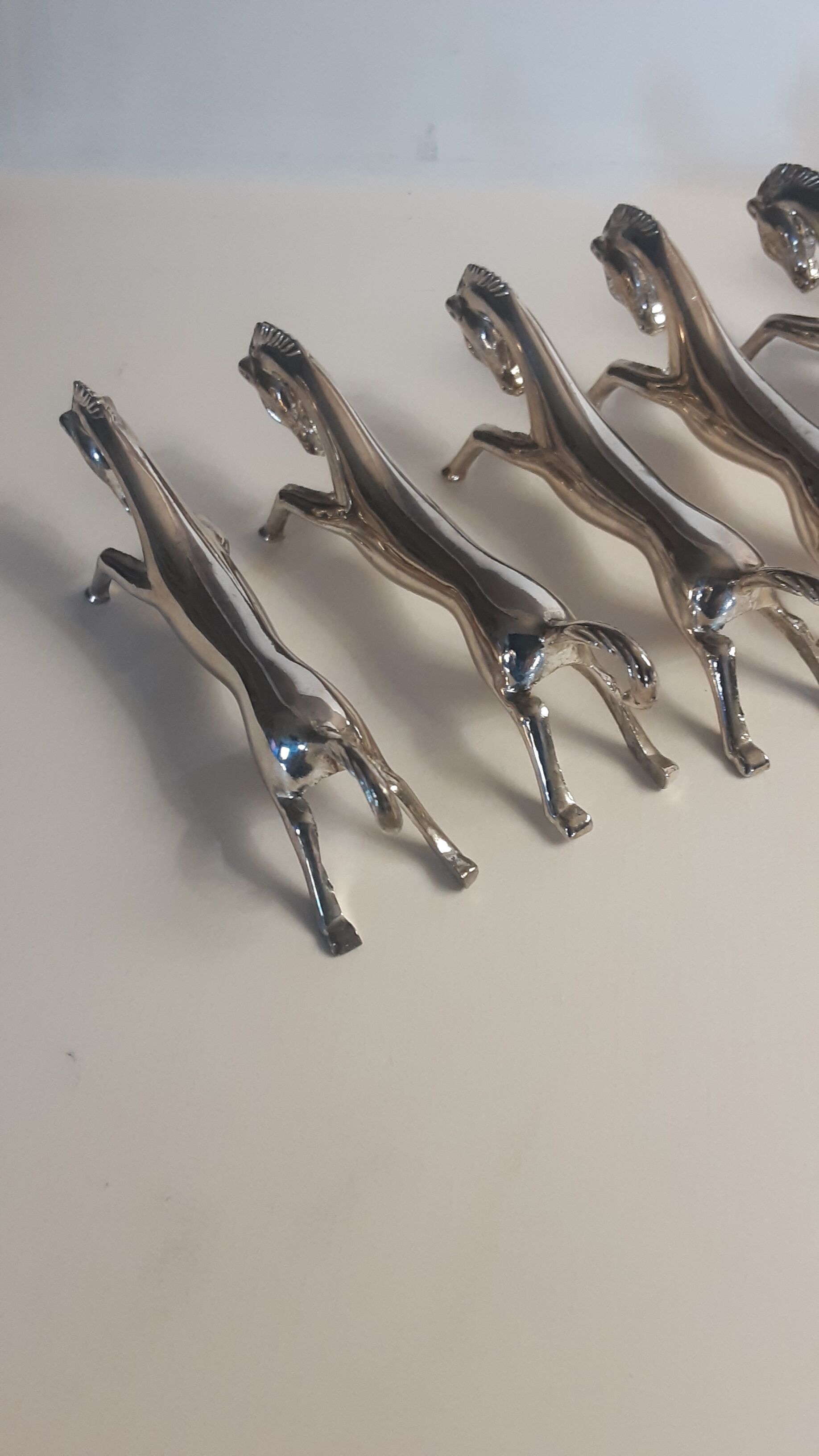 Set de 6 portes couteaux chevaux en chrome argenté- vintage