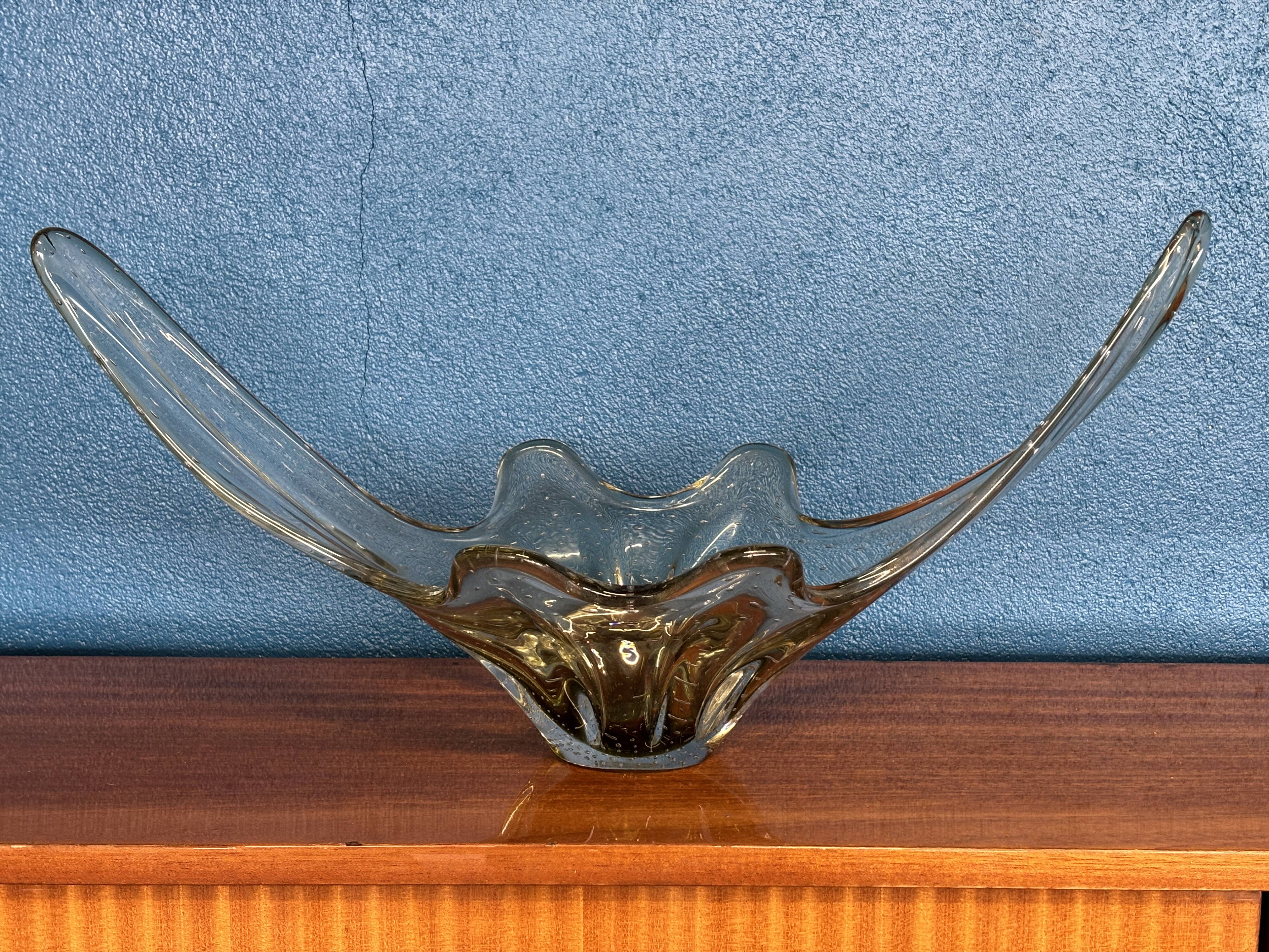Large amber blown glass corolla bowl, Murano style