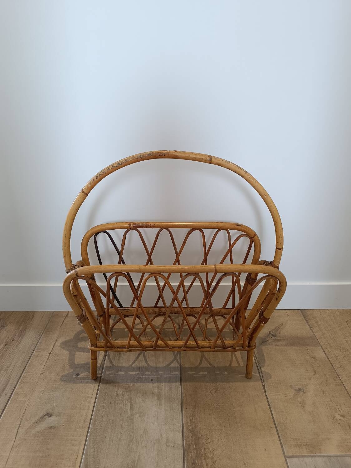 Vintage rattan wicker magazine rack