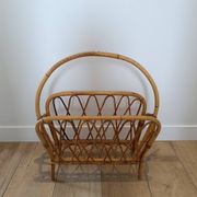 Vintage rattan wicker magazine rack