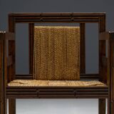 Art Deco Wooden Armchair with Rush Seat, France, 1920s