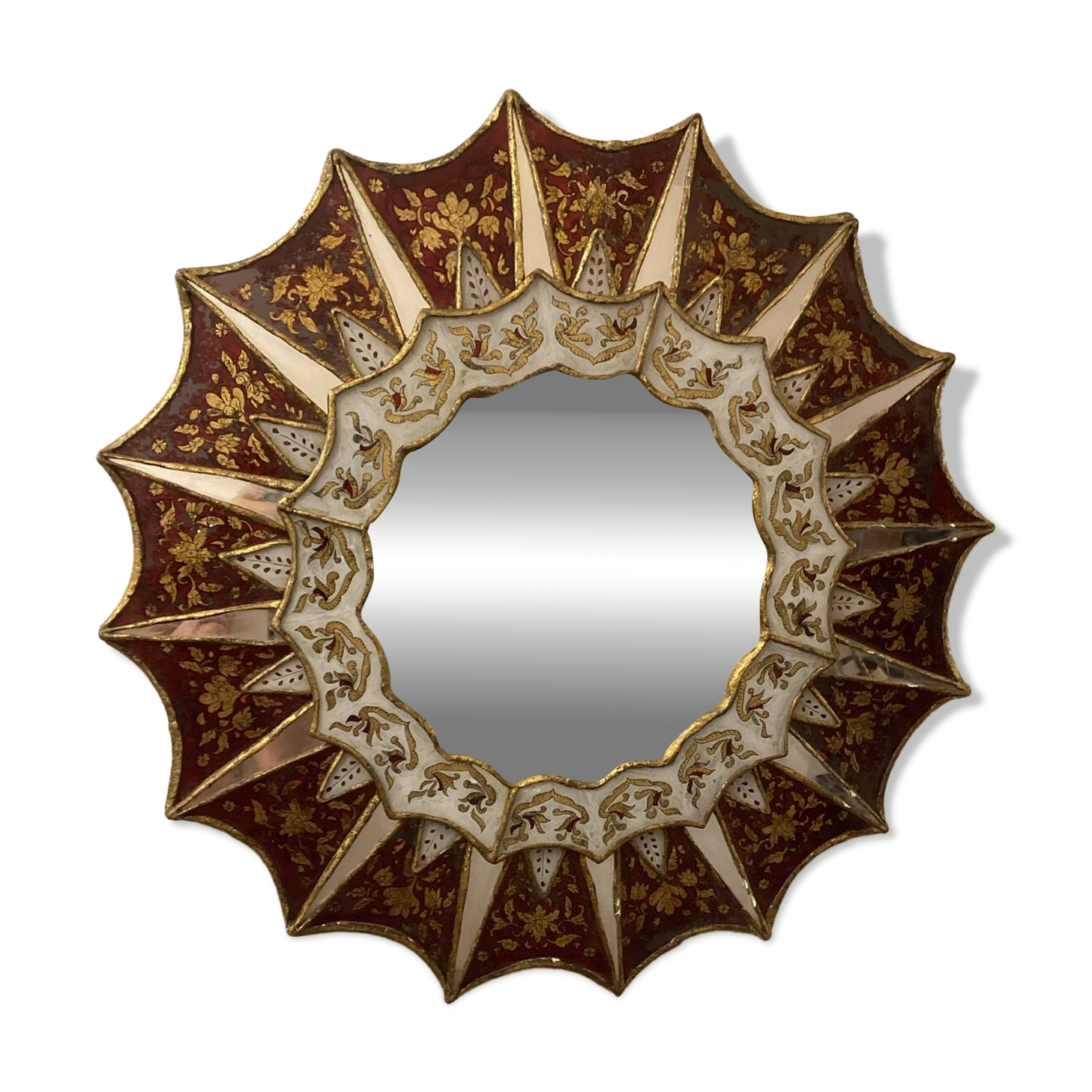Miroir sunburst à fleurs année 1950