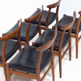C.M. Madsen set of six 'W2' teak and leather dining chairs by Hans J. Wegner