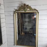 Ancien miroir style Louis XV patine doré et blanc, 145×82cms