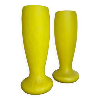 Pair of Art Deco yellow glass paste vases