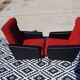Fauteuils vintage rouge et noir, les 2