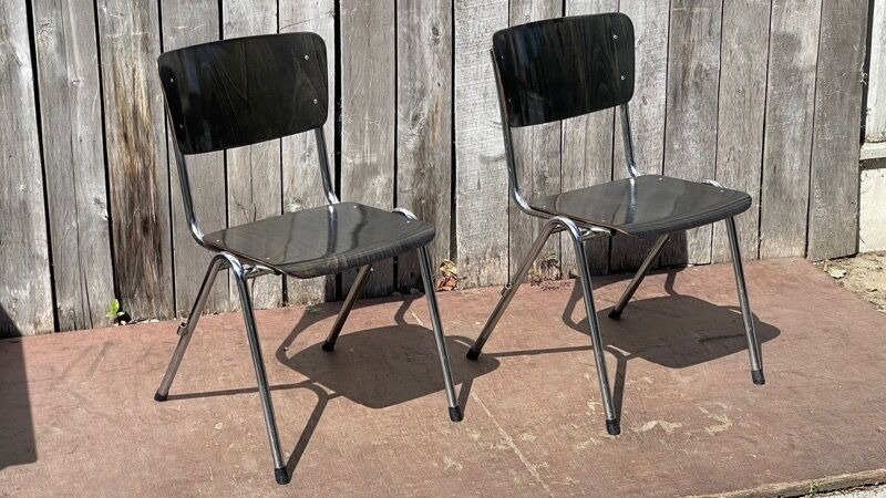 Black'n Chrome Galvanitas chairs – Black Pagholz – Chromed frame – Vintage design (50 in stock)