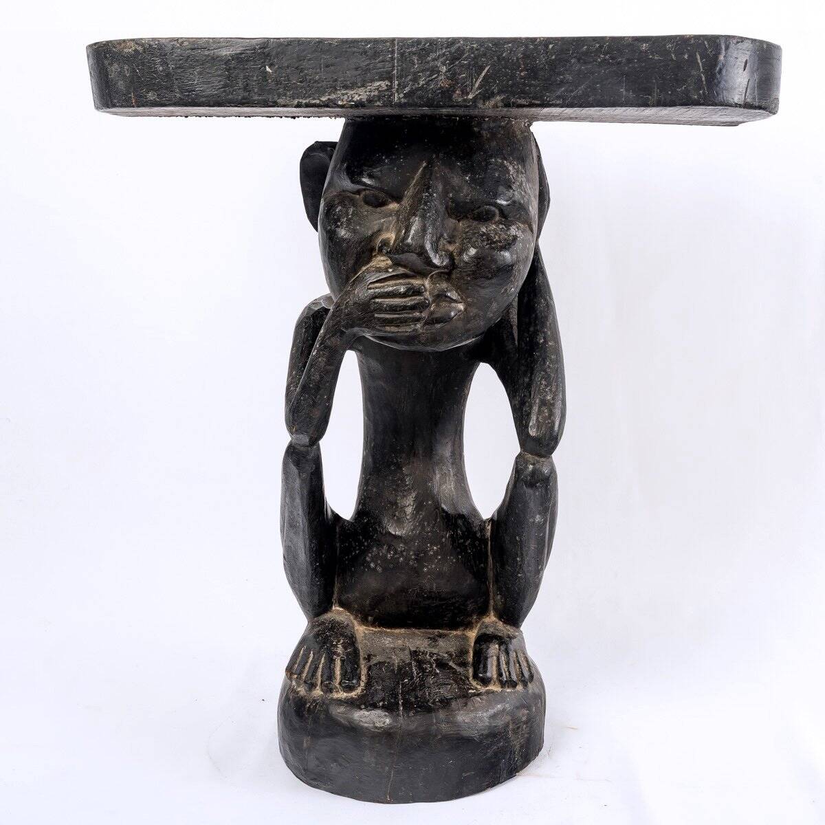 Large Luba Stool Solid Wood Dark Ritual Patina - period: Art Deco