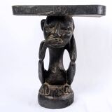 Large Luba Stool Solid Wood Dark Ritual Patina - period: Art Deco