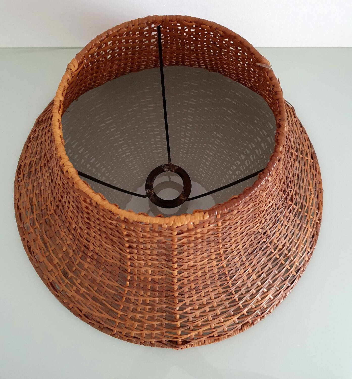Woven rattan pagoda lampshade - 1970s