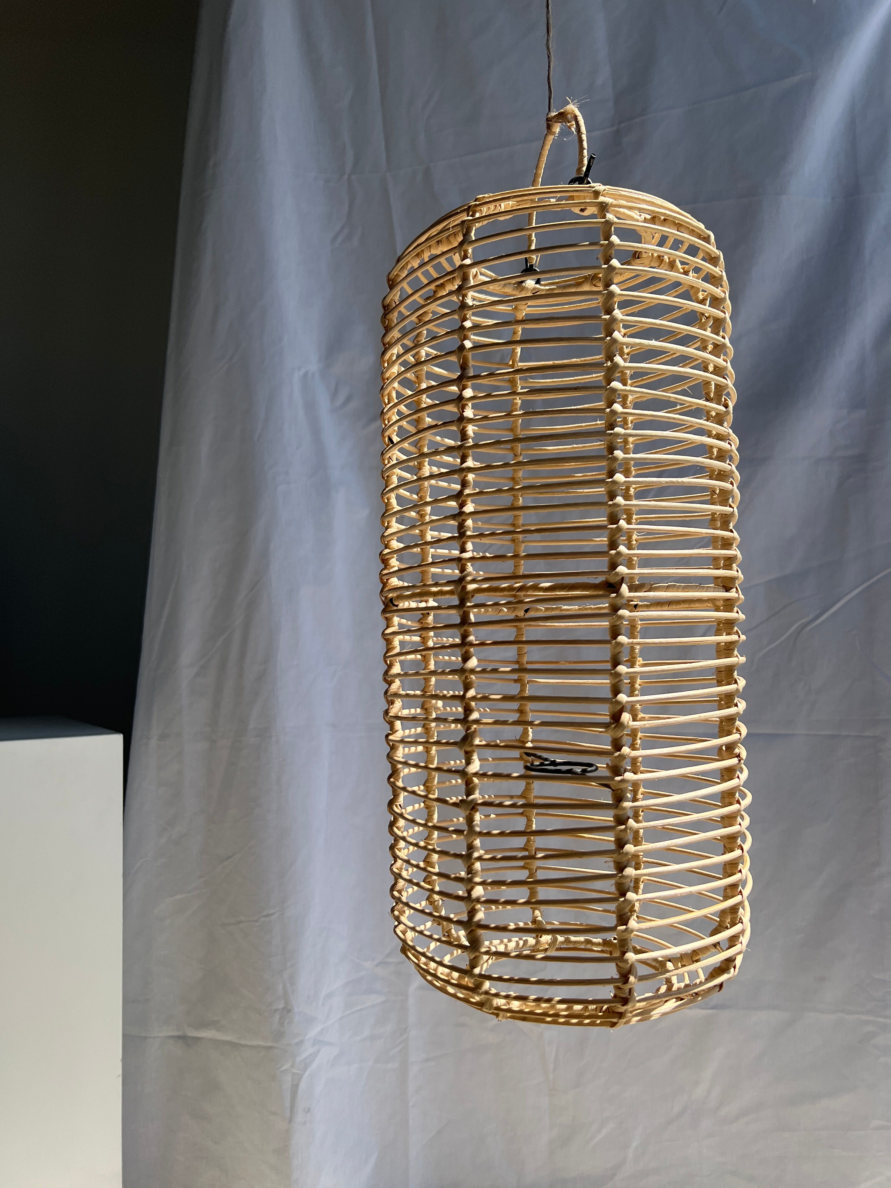 Large lantern-shaped rattan pendant lamp H50 D24