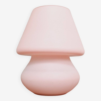 Vintage mushroom lamp in pale pink satin glass, 80s