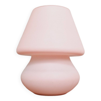 Vintage mushroom lamp in pale pink satin glass, 80s