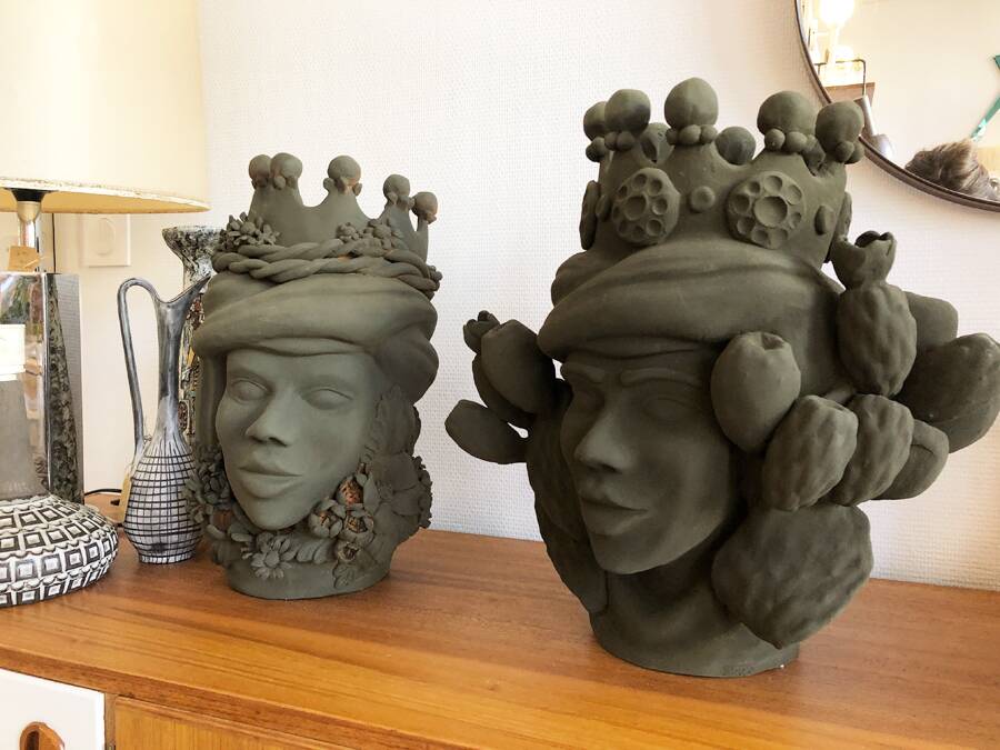 Large crowned ceramic head by Stefania Boemi – Sicily, 44 cm