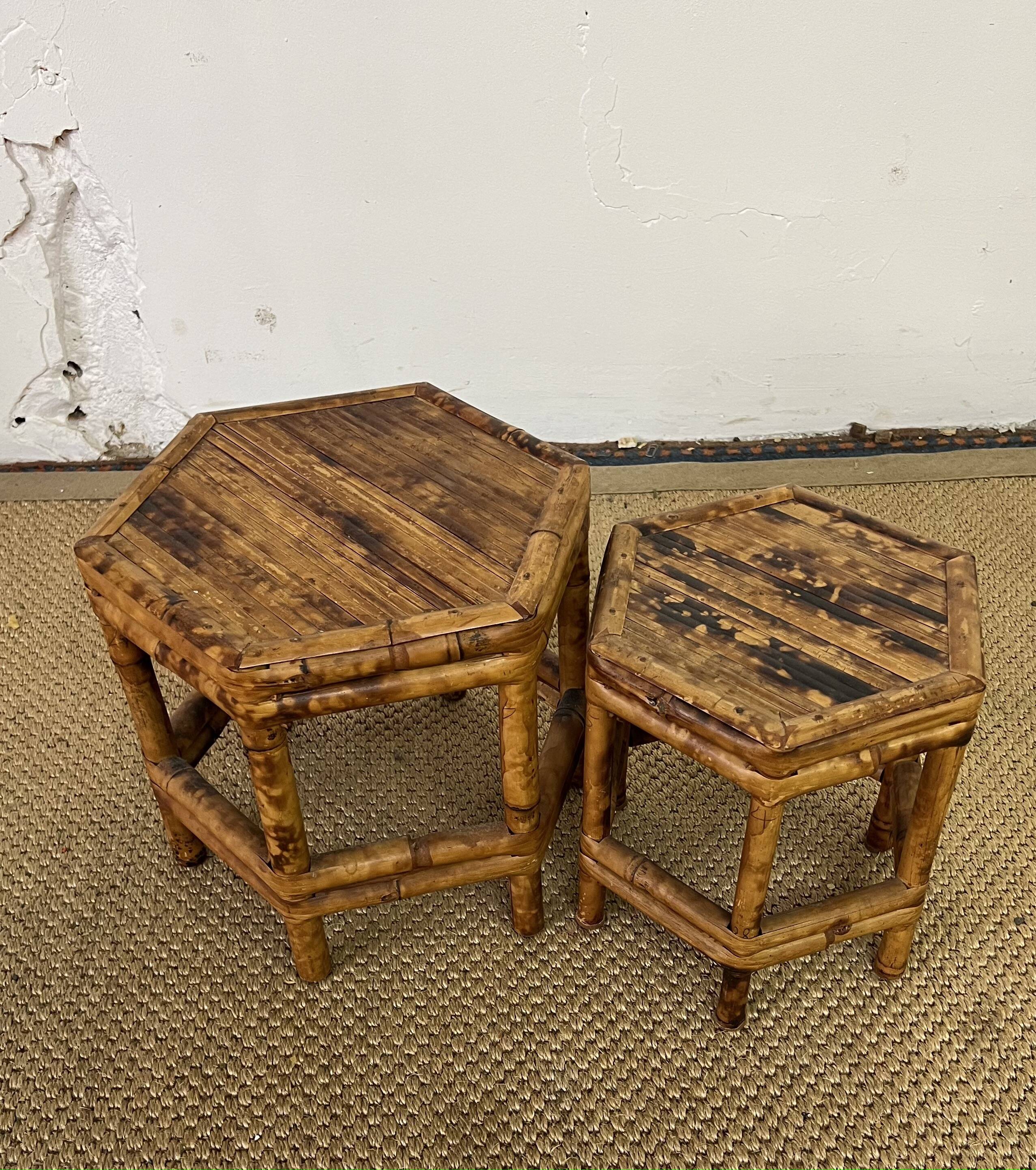 Pair of small side tables / Rattan sofa ends