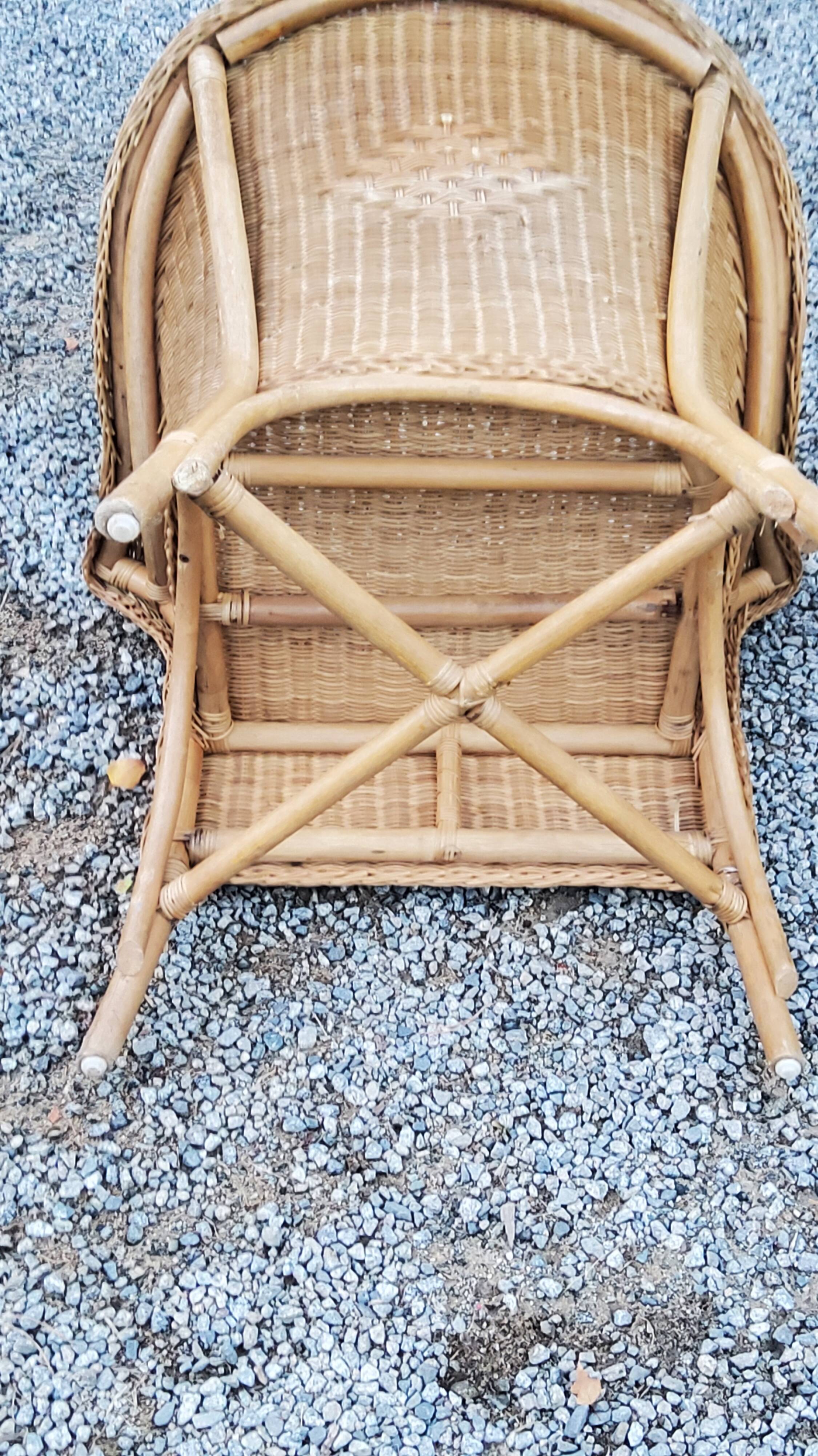 Pair of armchairs and bench in rattan and bamboo from the 60s/70s