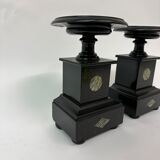 Set of 2 antique black marble candle stands, 1930's Art deco