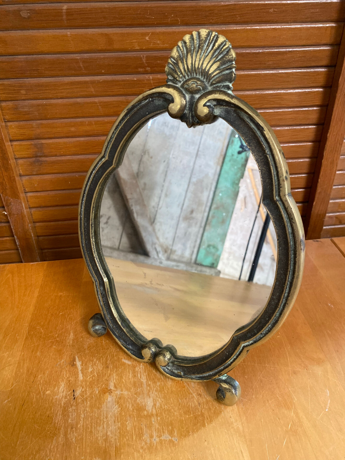 Antique mirror louis xv shell shape rococo bronze #