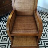 Fauteuil colonial rotin avec ottoman