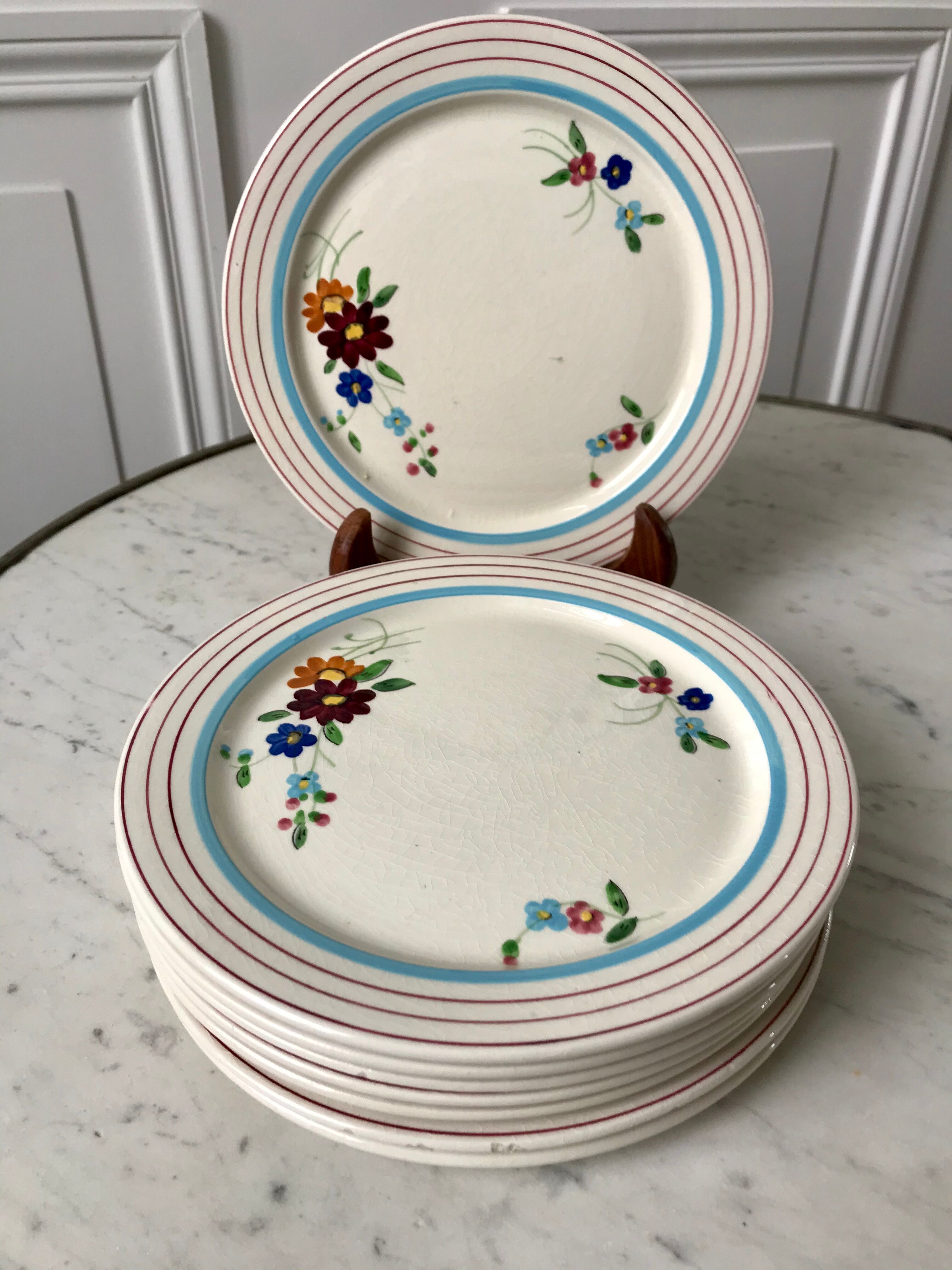 Set of 8 longchamp dessert plates hand painted 30s-40s
