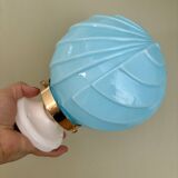 Applique globe vintage art déco en opaline bleue