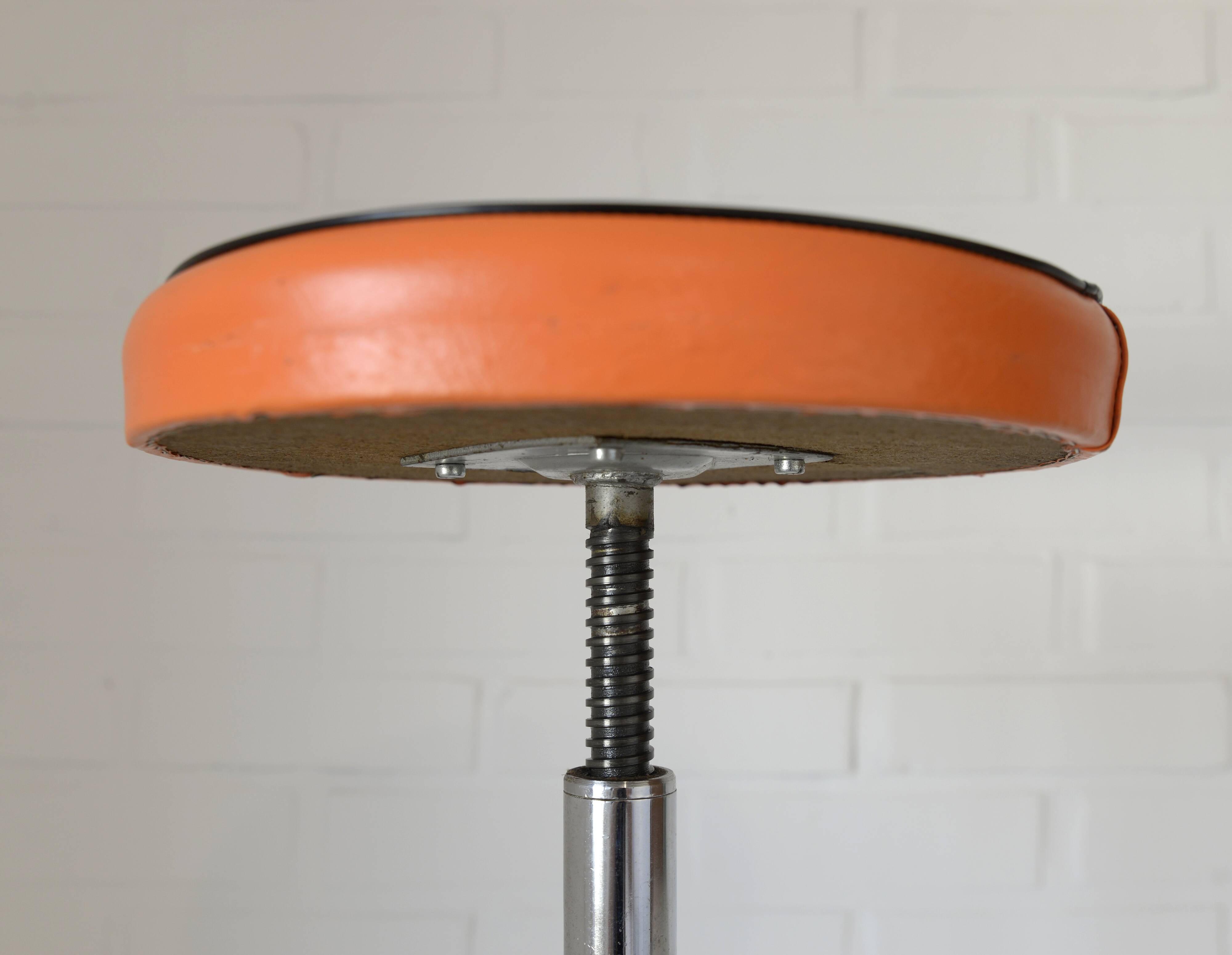 Vintage Orange Adjustable Swivel Vanity Stool Mid Century Modern Style 1970