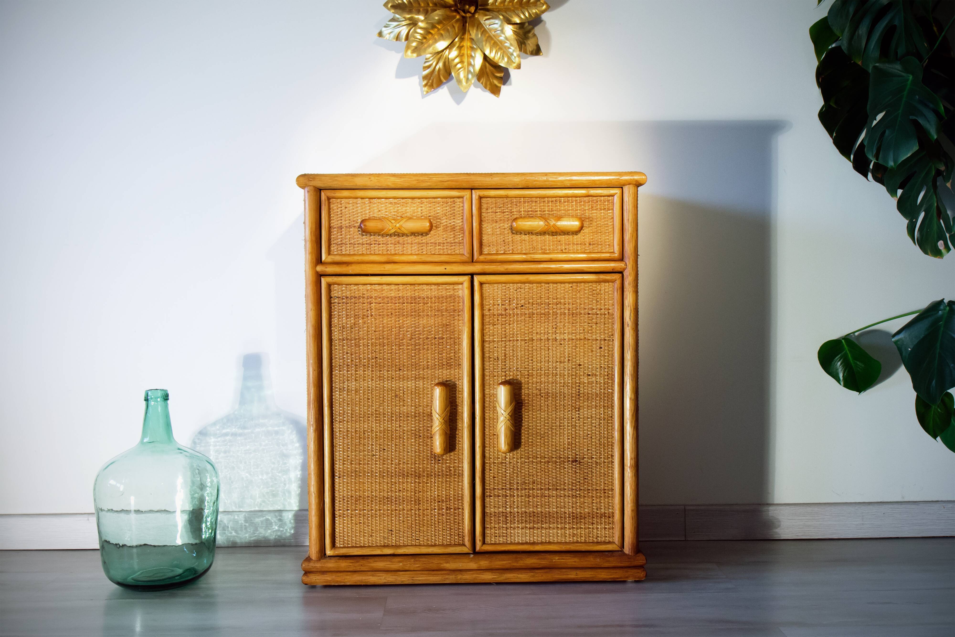 70's rattan storage unit