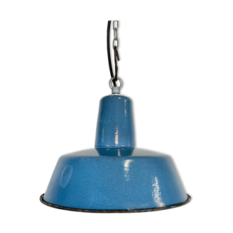 Industrial blue enamel pendant lamp, 1960s