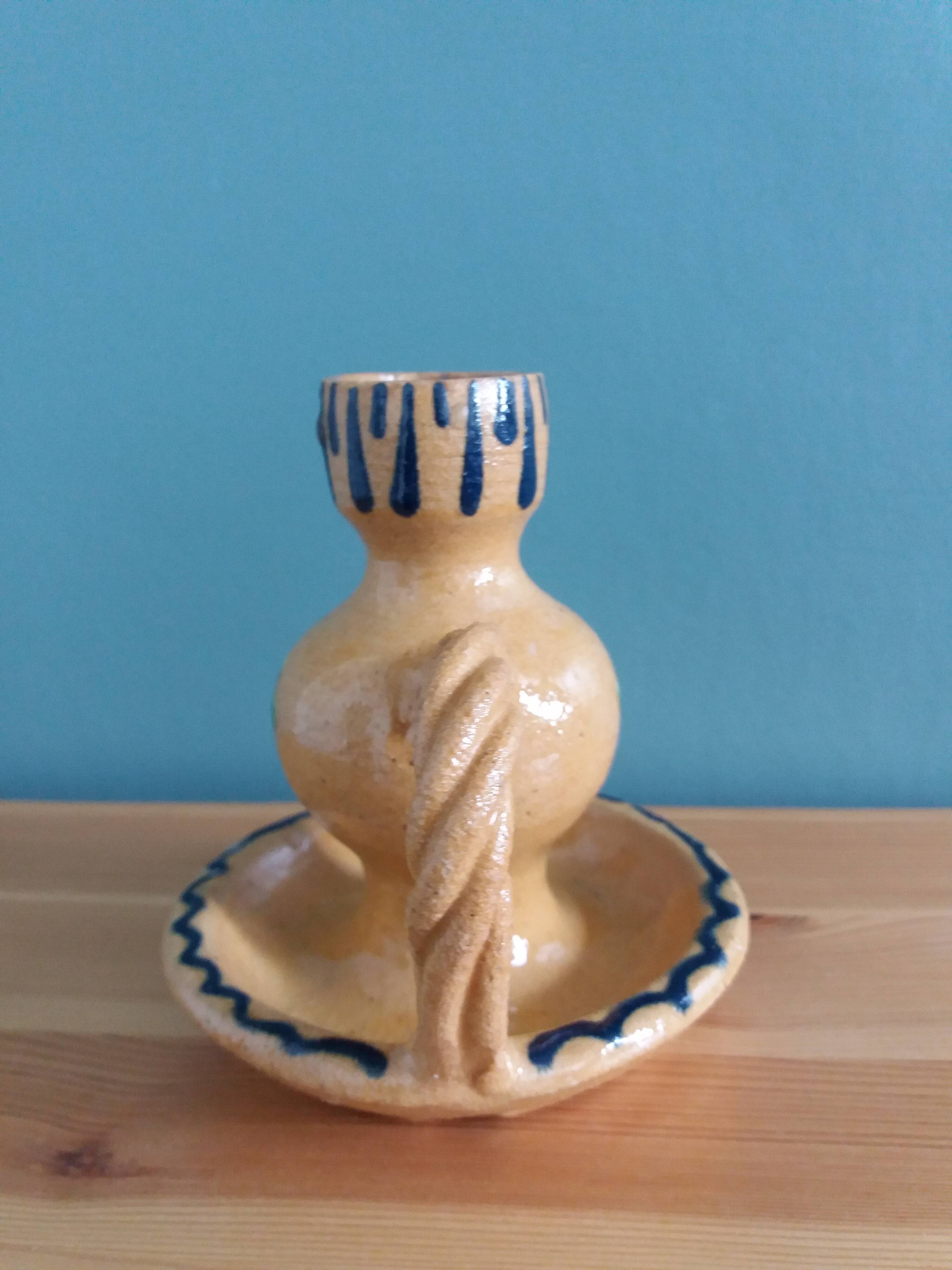 Soufflenheim Alsace pottery candle holder