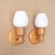 Pair of pine wood and white glass wall lights, 1970s