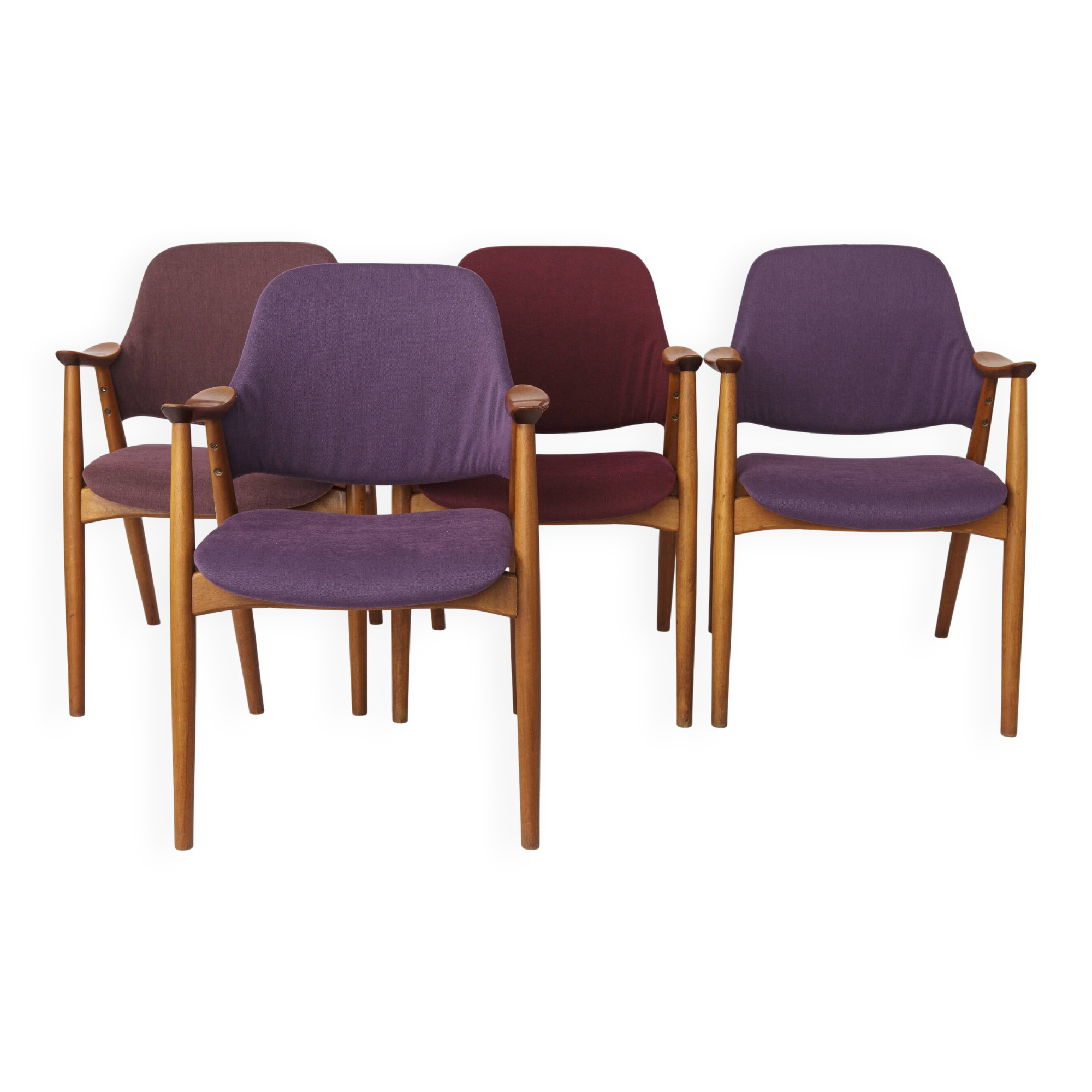 Vintage Lounge Chairs Set of 4, Germany 1960s, Beech Wood, Newly Upholstery
