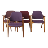 Vintage Lounge Chairs Set of 4, Germany 1960s, Beech Wood, Newly Upholstery