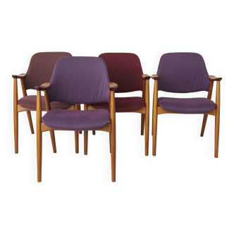 Vintage Lounge Chairs Set of 4, Germany 1960s, Beech Wood, Newly Upholstery