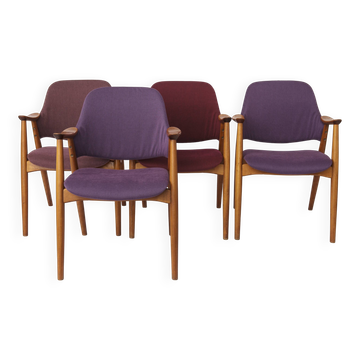 Vintage Lounge Chairs Set of 4, Germany 1960s, Beech Wood, Newly Upholstery