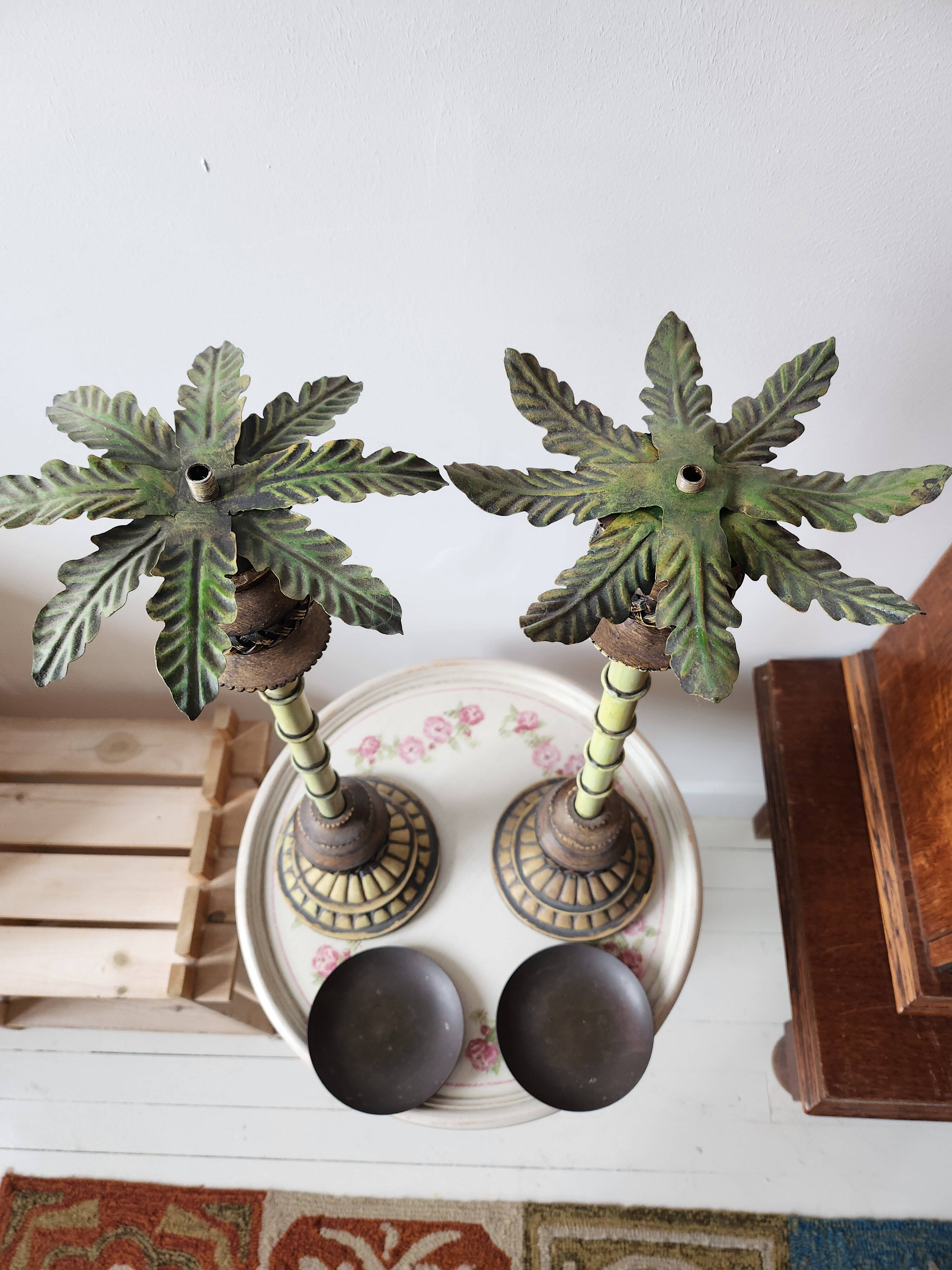Wooden palm lamp bases or candle holders
