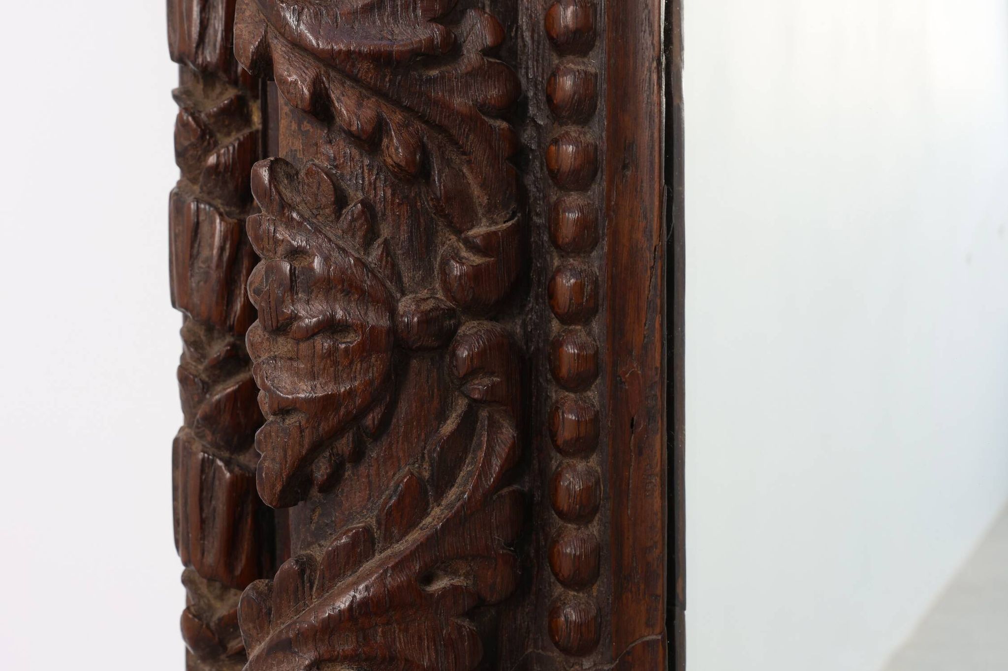 Grand miroir en chêne sculpté français antique, fin du 19e siècle