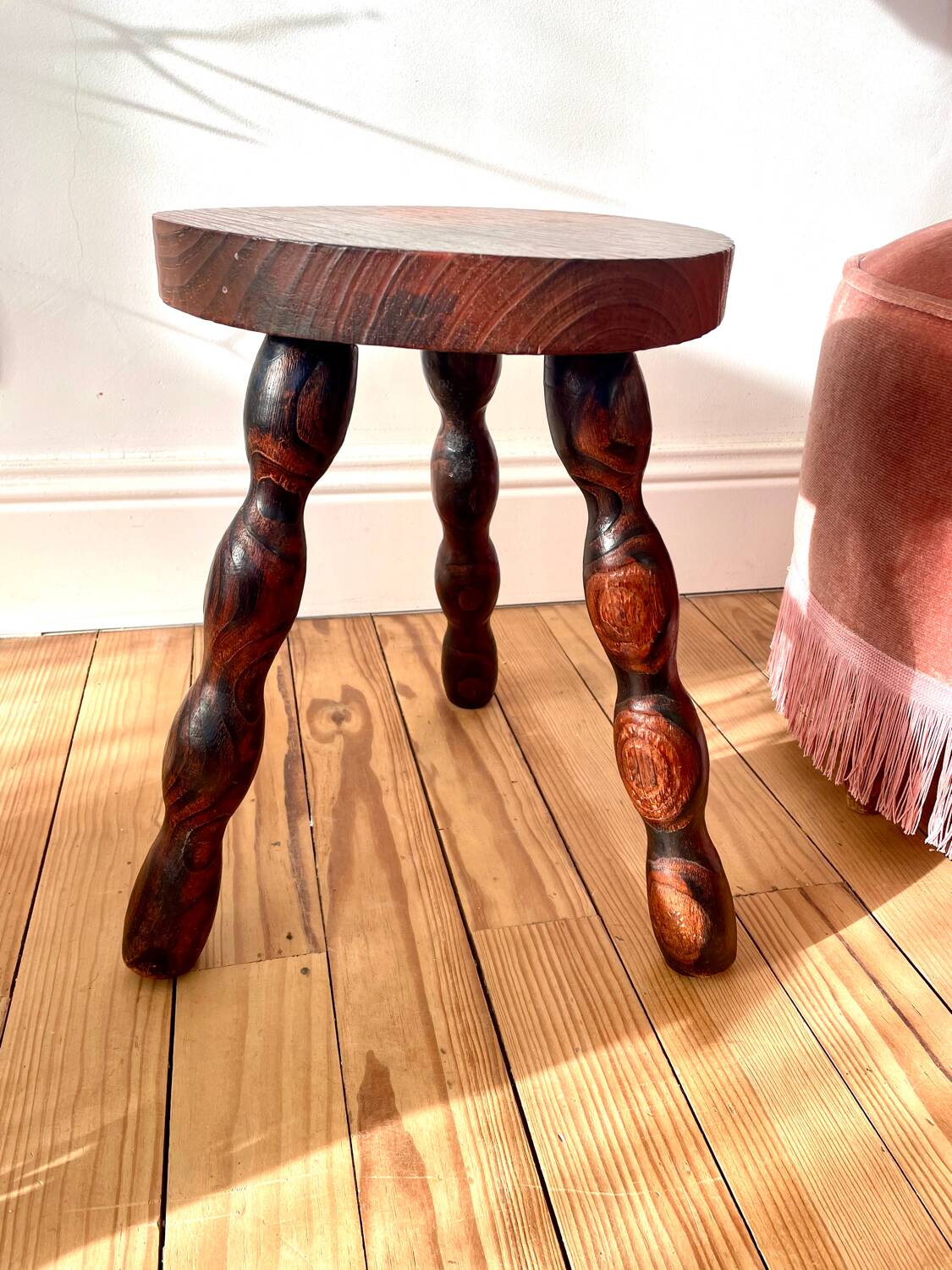 Vintage wooden tripod stool