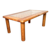 Scandinavian coffee table in solid pine and glass, 1970s