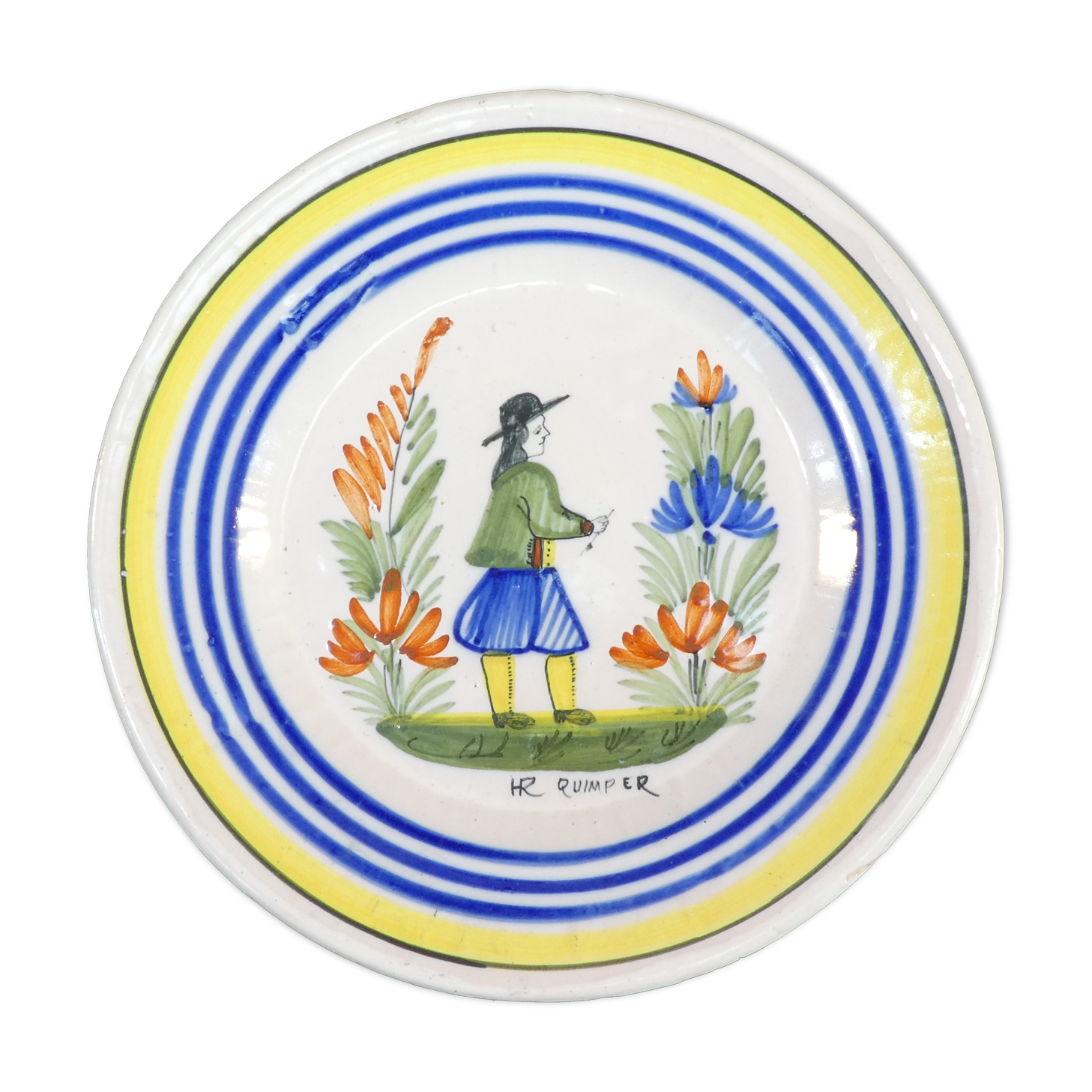 Plate in faience hr quimper breton décor