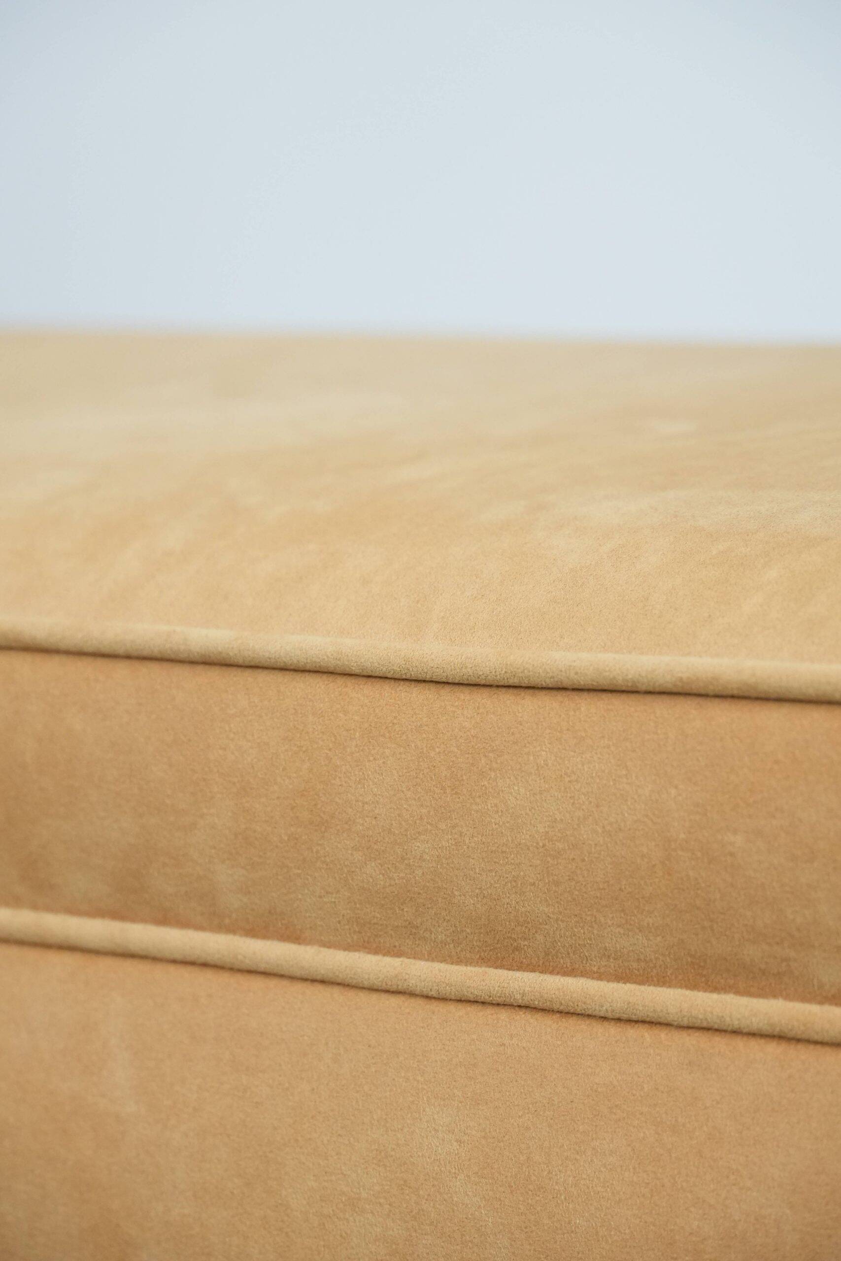 Mustard yellow fabric vintage bench from the late 20th century