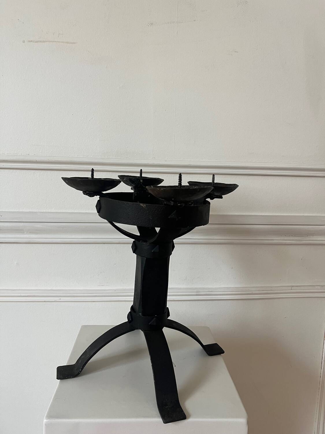 Brutalist wrought iron chandelier antique