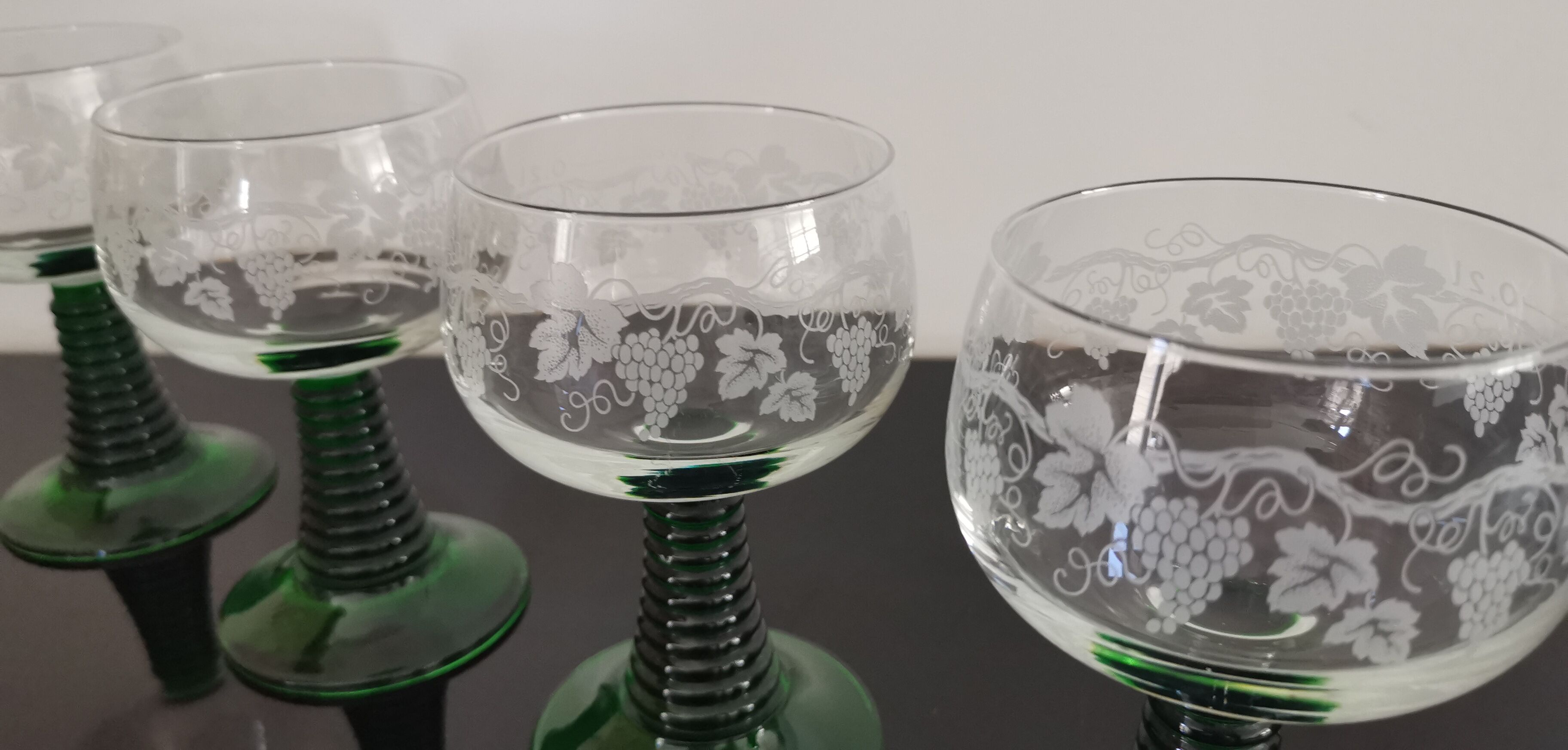4 old Alsatian Roemer wine glasses decorated with vines