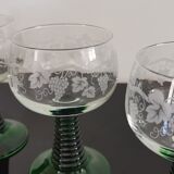 4 old Alsatian Roemer wine glasses decorated with vines