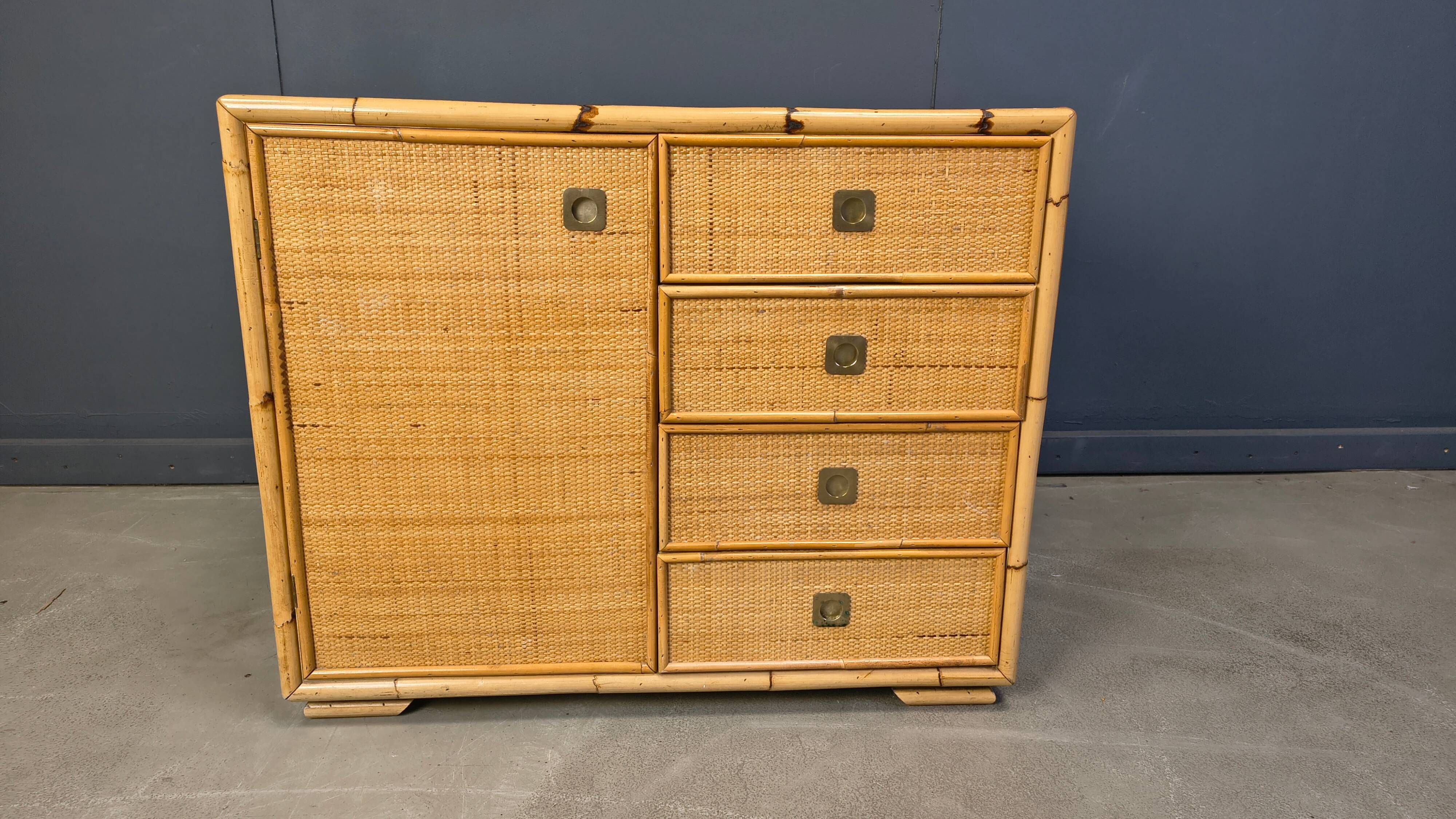 Wicker and bamboo cabinet by Dal Vera, 1970s