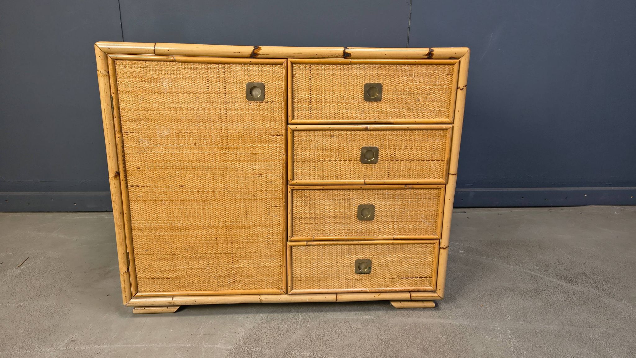 Cabinet en osier et en bambou par Dal Vera, années 1970