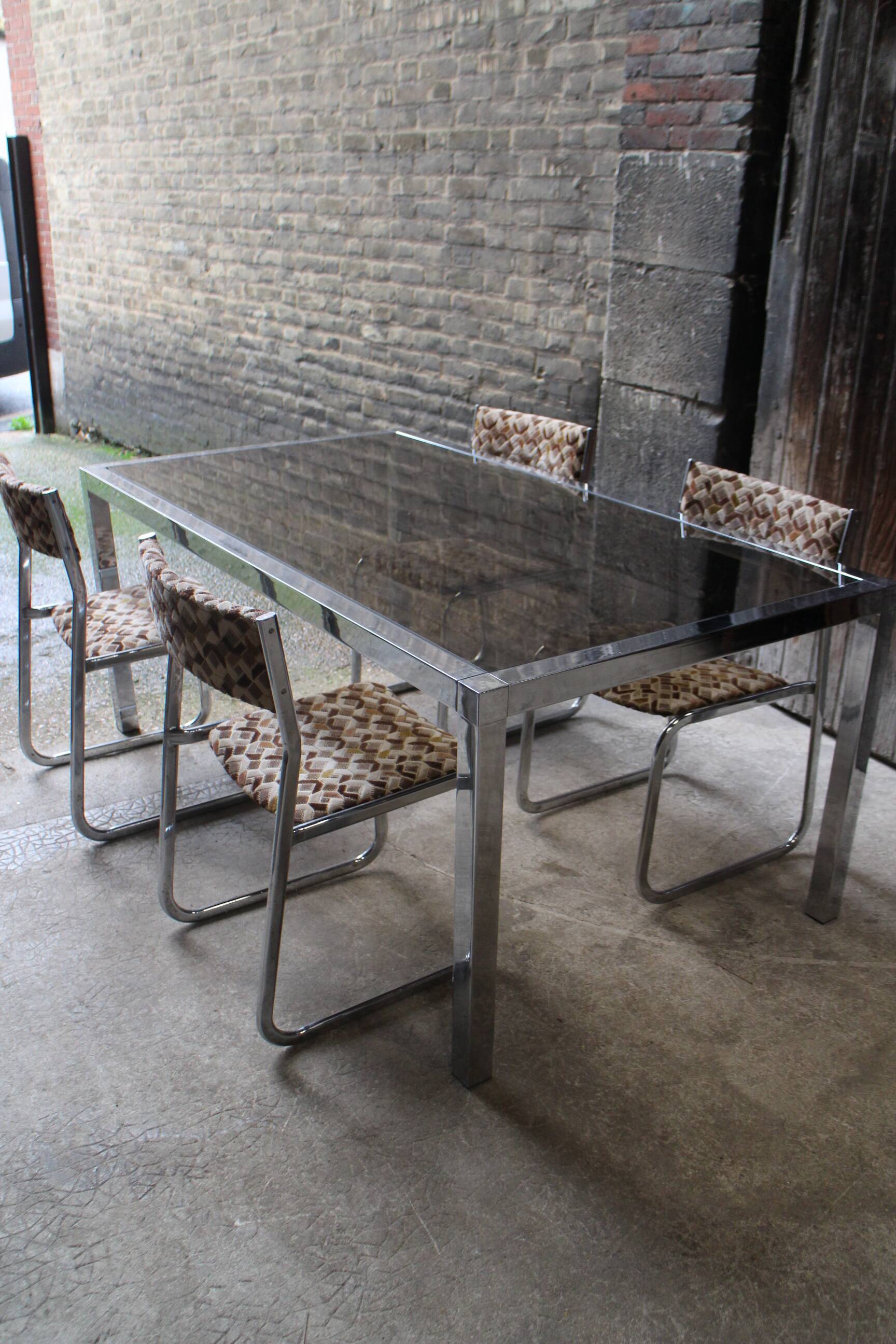 Vintage table chrome legs and smoked glass top