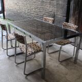 Vintage table chrome legs and smoked glass top