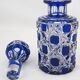 Baccarat, cut crystal bottle, blue lined, diamond gemstones, 14.8 cm.