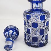 Baccarat, cut crystal bottle, blue lined, diamond gemstones, 14.8 cm.
