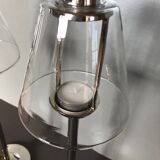 Pair of chrome candle holders and Marinette glass